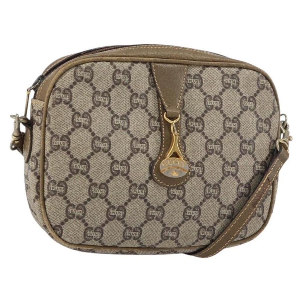 Authentic GUCCI GG Plus Supreme Shoulder Bag PVC Beige Gold